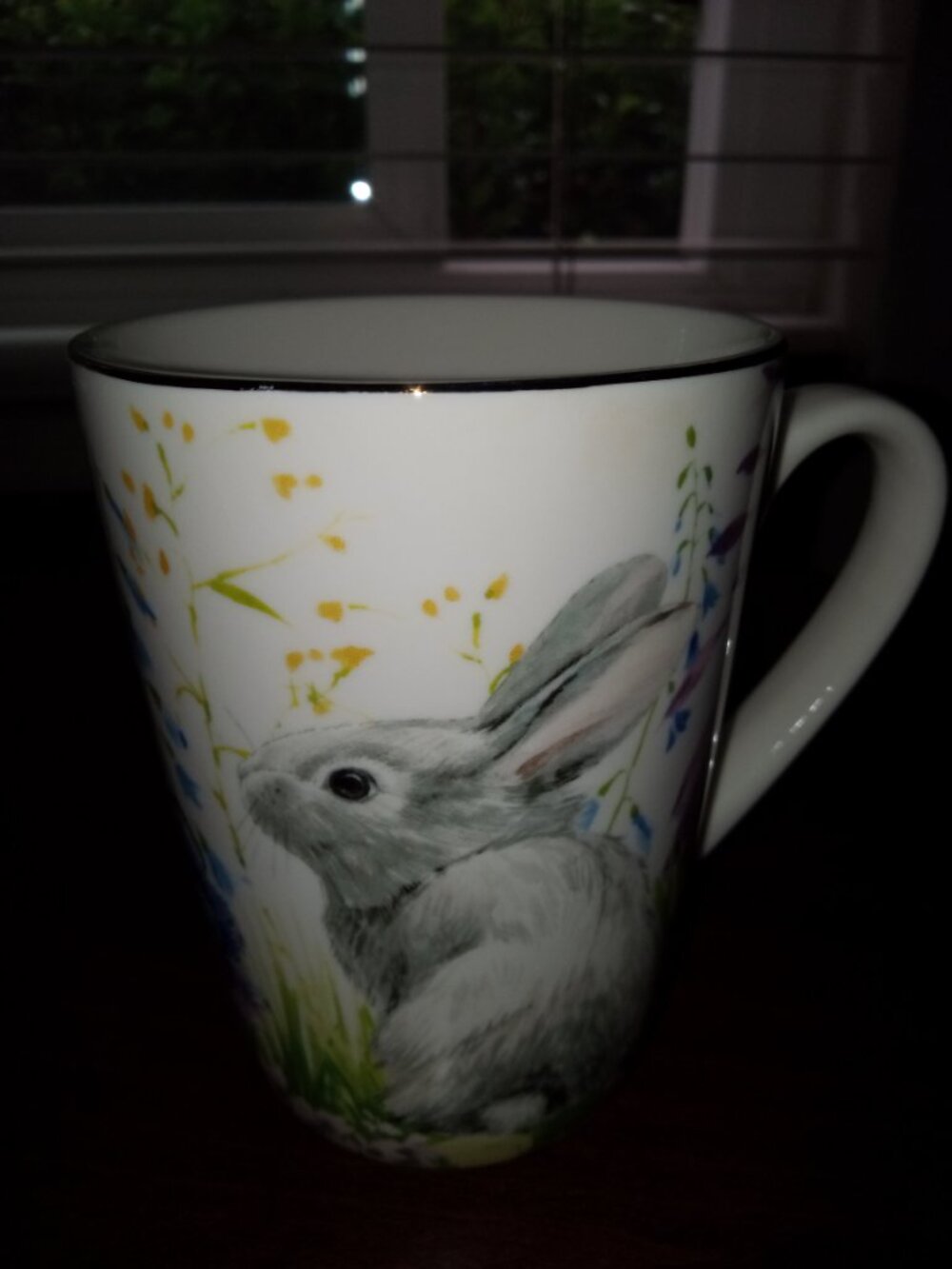 WILLIAMS SONOMA bunny rabbit mug🐇 🐰 butterfly 🦋 floral meadow flowers🌷🌻🪻